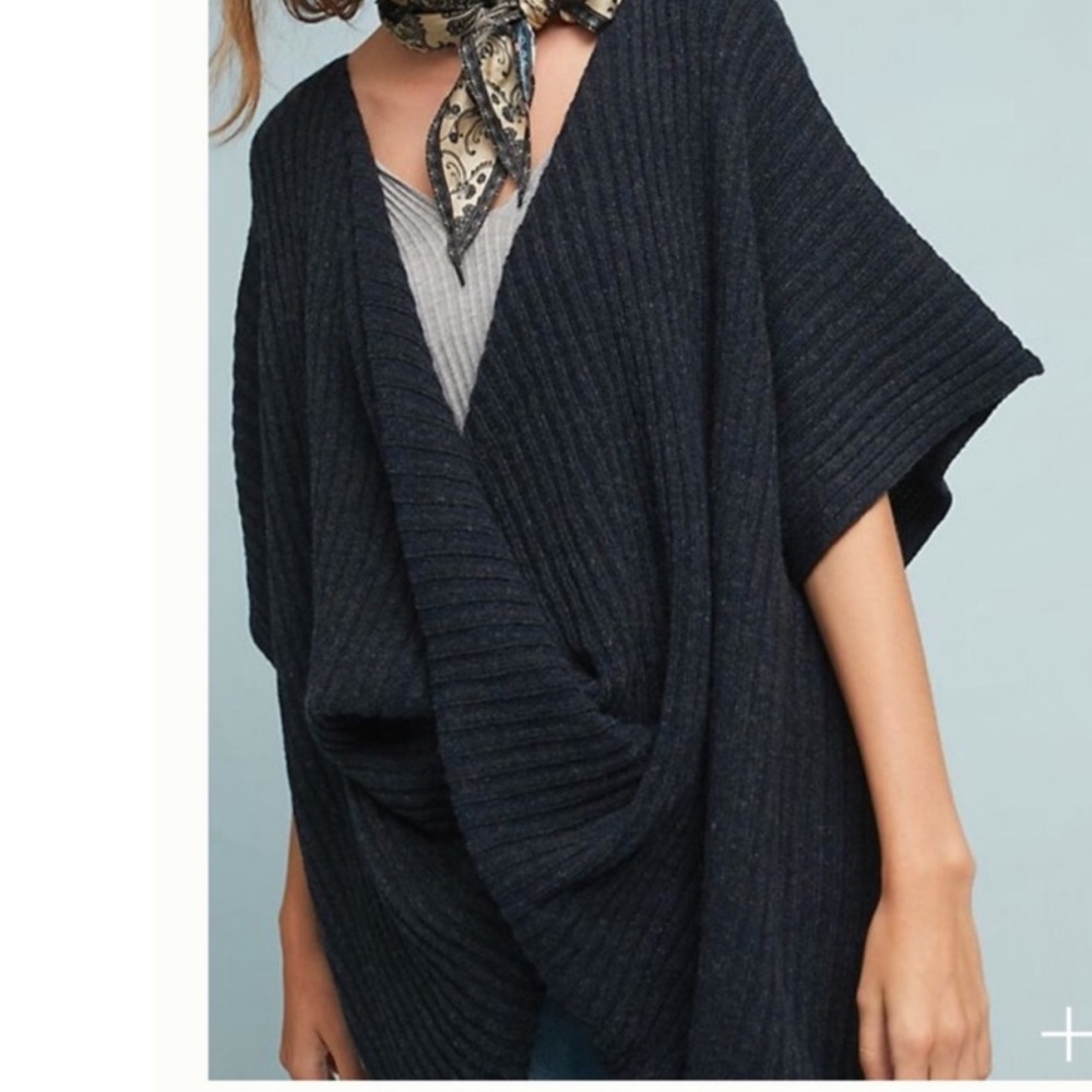 Anthropologie blue gray twist front sweater oversized One size fits most
